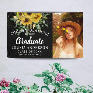 Sonnenblumen & Goldene Confetti Abschluss Foto Banner