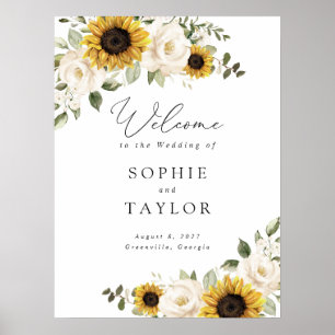 Sonnenblumen Grün Elegantes Hochzeits-Willkommenss Poster