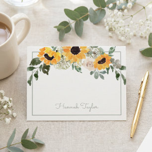 Sonnenblumen-Grün mit personalisiertem Namen Mitteilungskarte