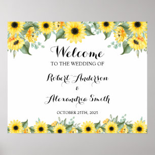 Sonnenblumen Grüne Begrüßung Hochzeit Poster