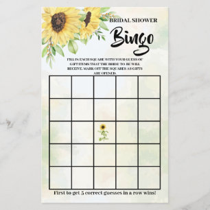 Sonnenblumen Grünes Brautparty Bingo Spielkarte Flyer