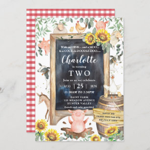 Sonnenblumen Grünpflanzen Tiere Barnyard Geburtsta Einladung