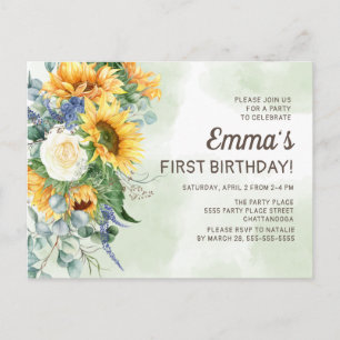 Sonnenblumen Grünzeug Kleine Mädchen 1. Geburtstag Postkarte