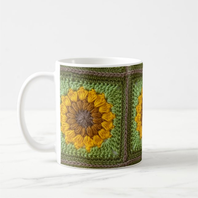 Sonnenblumen-Häkel-Tasse Kaffeetasse (Links)