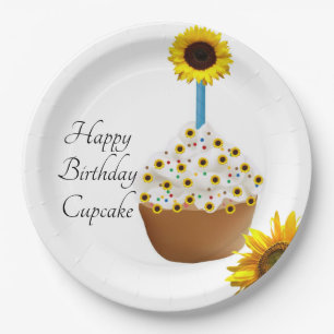 Sonnenblumen Happy Birthday Cupcake Papier Teller