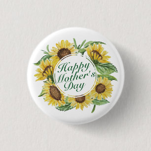Sonnenblumen Happy Mother Day Floral Frame Button