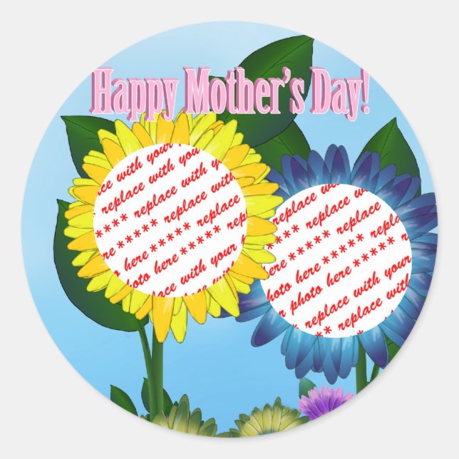 Sonnenblumen-Happy-Mother-Day-Foto Runder Aufkleber (Vorderseite)