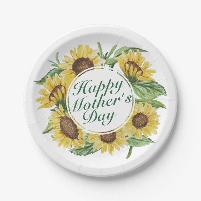 Sonnenblumen Happy Mother's Day Floral Paper Plate Pappteller (Vorderseite)