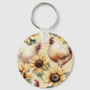 Sonnenblumen-Henne-Wasserfarben-Schlüsselanhänger Schlüsselanhänger