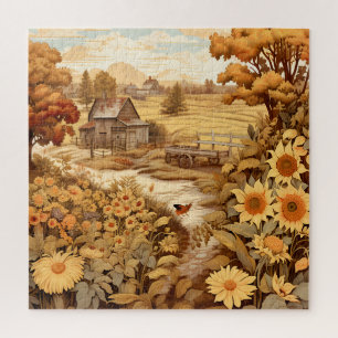 Sonnenblumen Herbstlaub Land Bauernhof Scheune Puzzle