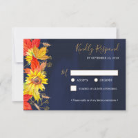 Sonnenblumen Herbstleaves Hochzeit RSVP Antwortkar