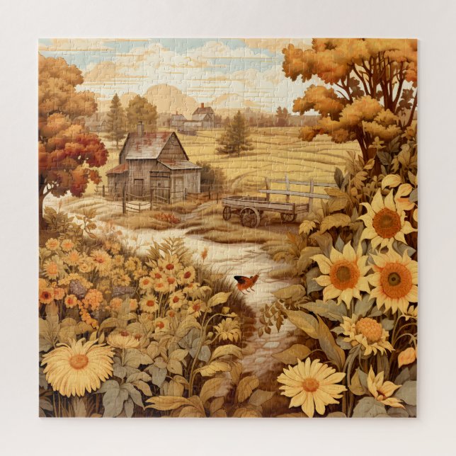Sonnenblumen Herbstleaves Landgut Stall Puzzle (Vertikal)