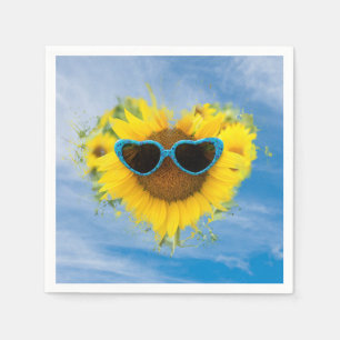 Sonnenblumen-Herz-Abstrakt vor Himmel Serviette