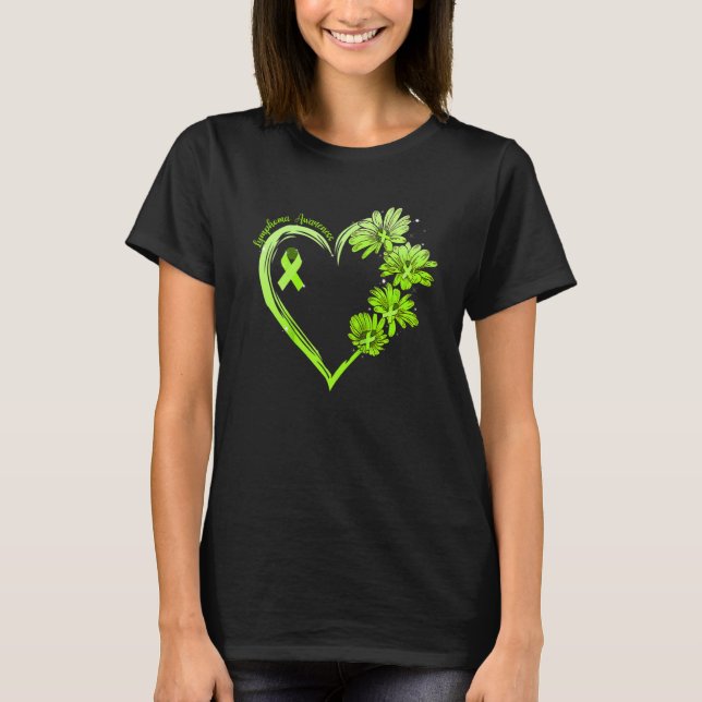 Sonnenblumen Herz Lime Green Ribbon Lymphoma Aware T-Shirt (Vorderseite)