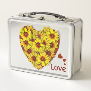 Sonnenblumen-Herz-Lunchbox Metall Brotdose