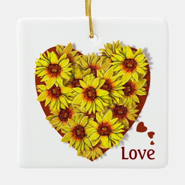 Sonnenblumen-Herz-Ornament Keramikornament (Vorderseite)