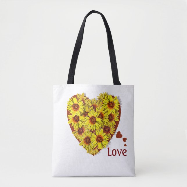 Sonnenblumen-Herz-Tasche (Vorderseite)