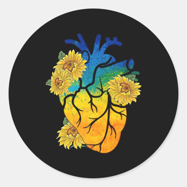 Sonnenblumen Herz Ukraine ukrainische Flagge mit S Runder Aufkleber (Vorderseite)