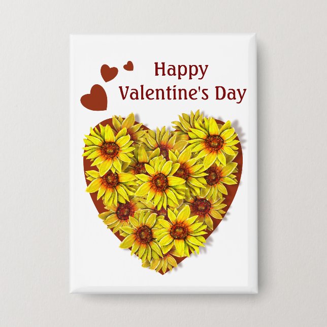 Sonnenblumen-Herz Valentinstag Button (Vorderseite)
