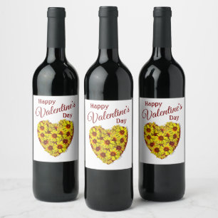 Sonnenblumen-Herz Valentinstag-Getränkeschild-Set Weinetikett