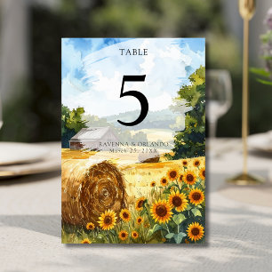 Sonnenblumen Heuballen Holzhütte Landhochzeit Tischnummer