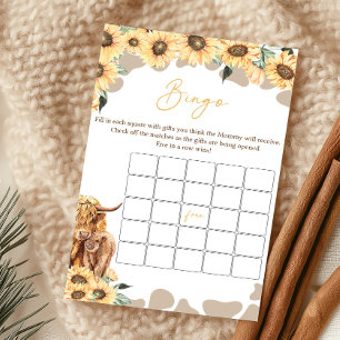 Sonnenblumen Highland Kuh Baby Shower Bingo Spiel