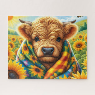 Sonnenblumen Highland-Kuh Puzzle