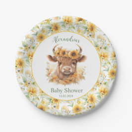 Sonnenblumen Hochland Kuh Babydusche Papierplatte Pappteller