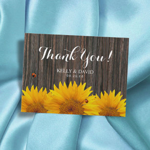 Sonnenblumen Hochzeit Danke Ladybug Barn Wood Postkarte