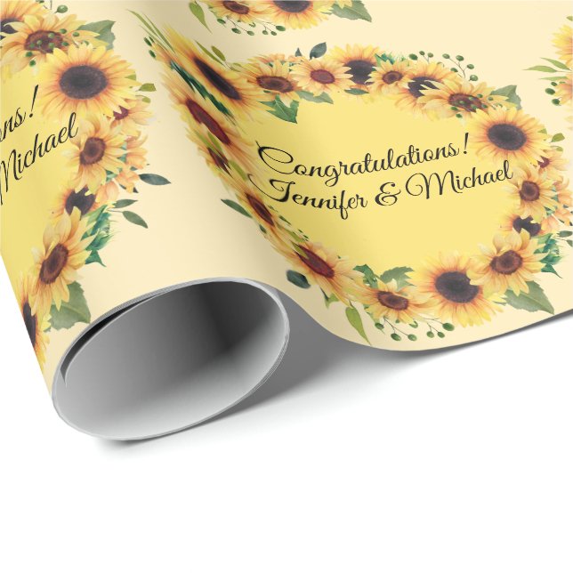 Sonnenblumen Hochzeit Herzlichen Glückwunsch Namen Geschenkpapier (Rolleneckpunkt)
