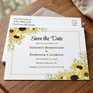 Sonnenblumen-Hochzeit im Boho-Stil - Save-the-Date Ankündigungspostkarte