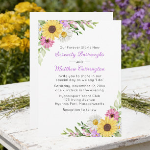Sonnenblumen-Hochzeit mit floralen Wildblumen und  Einladung