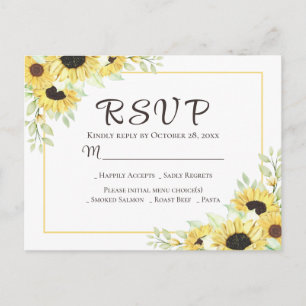 Sonnenblumen-Hochzeit mit rustikalem gelben RSVP Postkarte