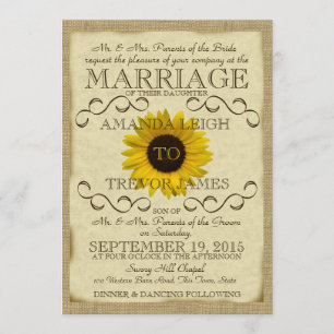 Sonnenblumen-Hochzeit mit Vintage-Typografie Einladung