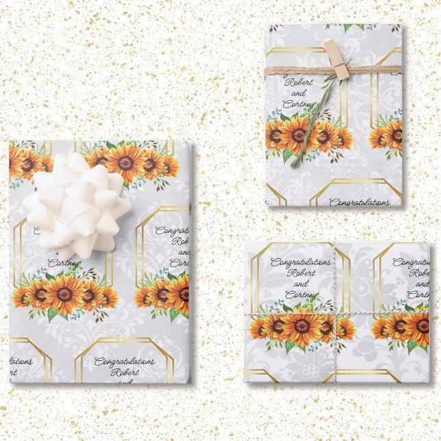Sonnenblumen Hochzeit Personalisierte Namen auf Da Geschenkpapier Set (Von Creator hochgeladen)