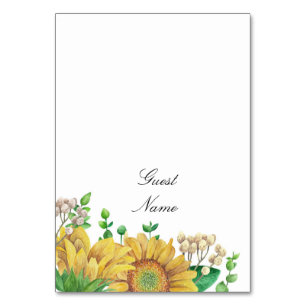 Sonnenblumen-Hochzeit-Platzkarte. Rustikale Namens Tischnummer