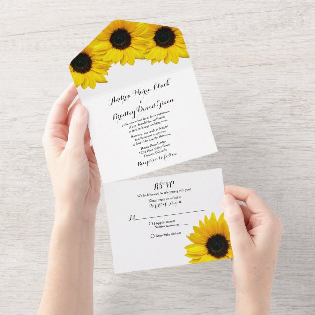 Sonnenblumen Hochzeit RSVP alles in einer Einladun All In One Einladung (Abreißen)