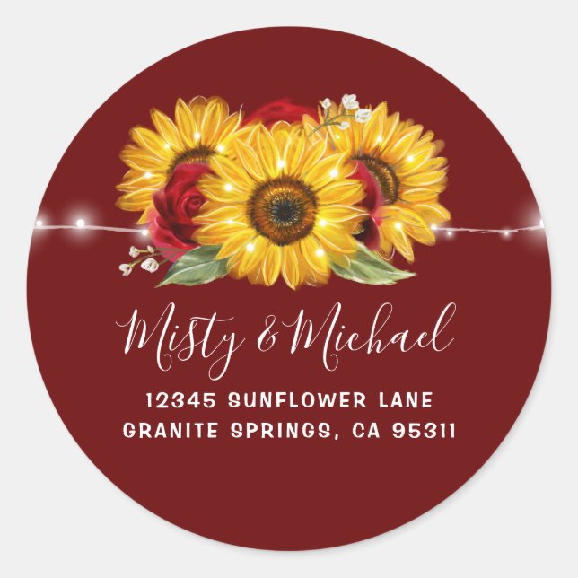 Sonnenblumen Hochzeit Rücksendeadresse Umschlag Au Runder Aufkleber (Vorderseite)