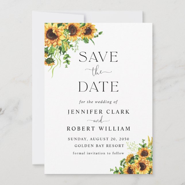 Sonnenblumen-Hochzeit Save The Date (Vorderseite)