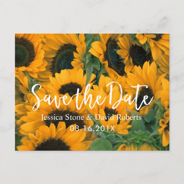Sonnenblumen Hochzeit Save the Date Ankündigungspostkarte (Vorderseite)