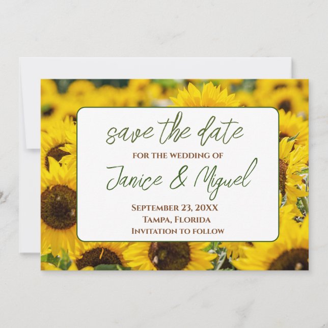 Sonnenblumen-Hochzeit Save The Date Karte (Vorderseite)