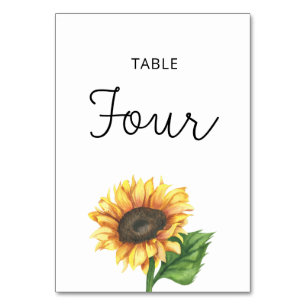 Sonnenblumen-Hochzeit Tisch Nummer Vier Tischnummer