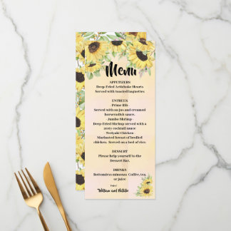Sonnenblumen Hochzeiten-Brautparty-Menü Menükarte