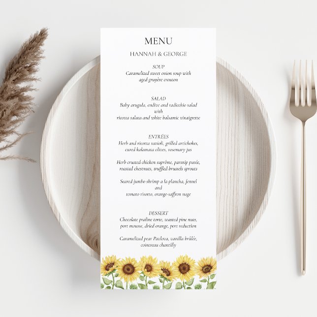 Sonnenblumen Hochzeitsbühne Moderne Kunst, Dichtun Menükarte (Sunflowers Wedding Menu)