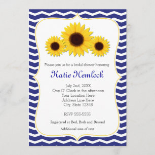 Sonnenblumen Hochzeitseinladung mit Blauem Chevron Einladung