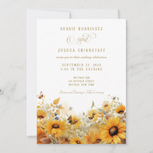 Sonnenblumen-Hochzeitseinladung mit Schmetterlinge Einladung