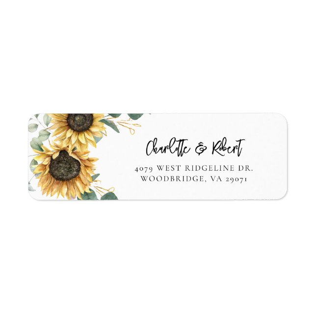 Sonnenblumen-Hochzeitsskript Rücksendeadresse (Vorne)