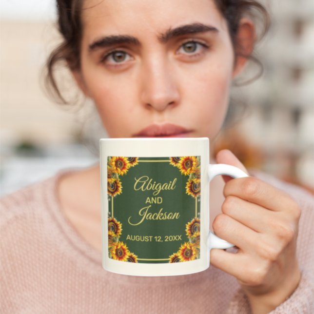 Sonnenblumen Hochzeitwald Grün & Gold Kaffeetasse (Von Creator hochgeladen)