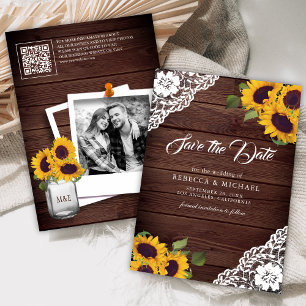 Sonnenblumen Holz Foto QR Code Hochzeit Save The Date