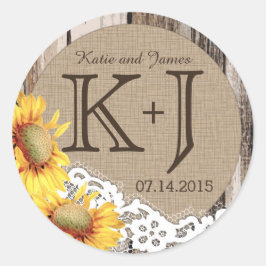 Sonnenblumen Holz Spitzen Rustikales Land Hochzeit Runder Aufkleber